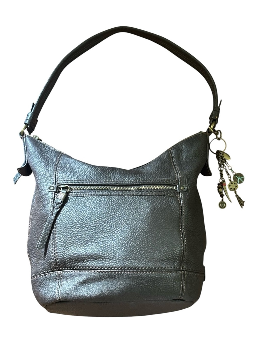 The Sak Sequoia Brown Pebble Leather Hobo Bag with Charms 11 X 13 NWOT
